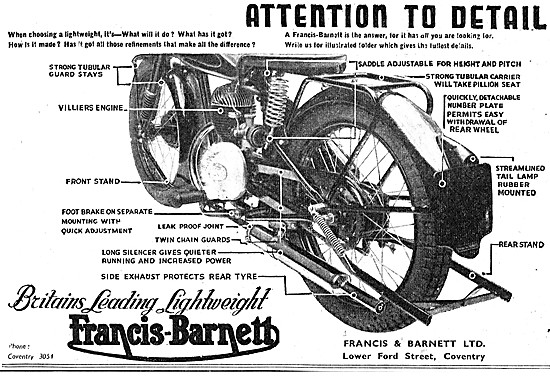 1951 Francis-Barnett Lightweight Motorcycles                     