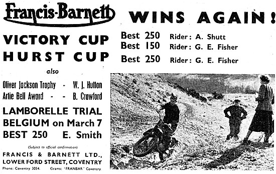 1954 Francis-Barnett Trials Motor Cycles                         