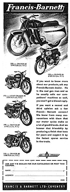 Francis-Barnett Motorcycle Models 1960                           