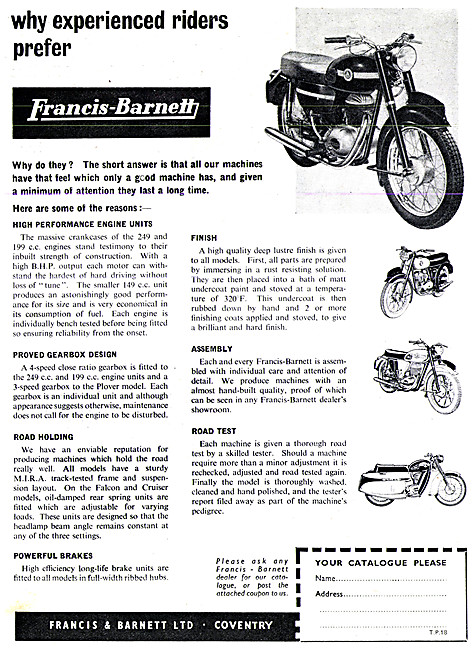 Francis-Barnett Motorcycles 1961                                 