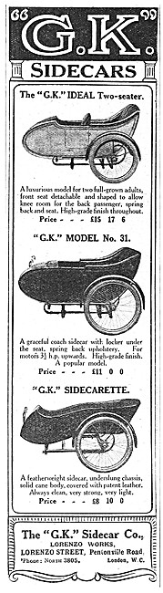 GK Sidecars. 1916 GK Sidecarette. GK Model 31 Sidecar            