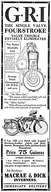 1921 G.R.I. Engines - GRI Motor Cycle Engines                    