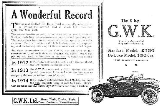 GWK Light Cars 1914 Models                                       