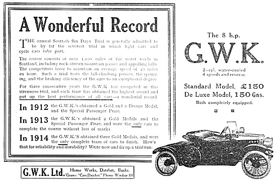 GWK Light Cars 1914 Models                                       