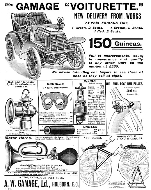 Gamages Motor Cycles & Accessories - 1904 Gamages Voiturette     