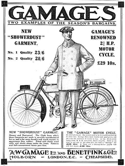 The 1913 Gamages Motor Cycle                                     