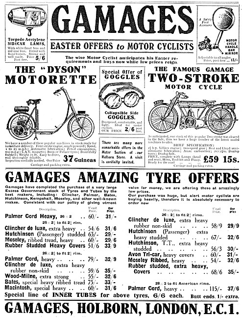 GamagesDyson Motorette Motor Cycle - Gamages Motor Cycles 1921   