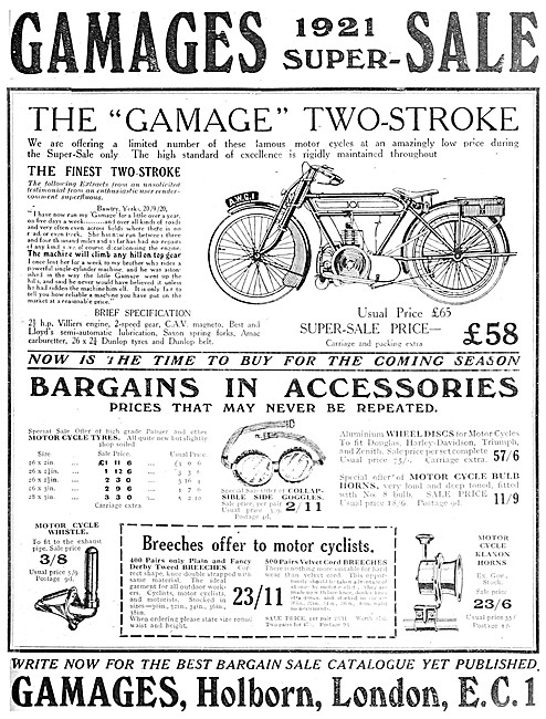 Gamages Motor Cycles - The Gamage Two-Stroke 1921                