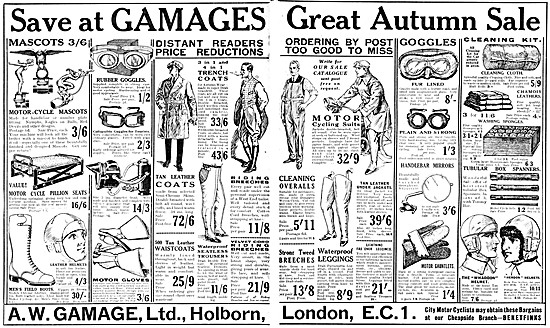 Gamages Motor Cycles & Accessories 1926 Advert                   