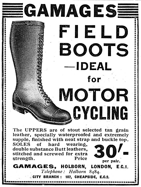 Gamages Motor Cycle Field Boots 1930 Pattern                     