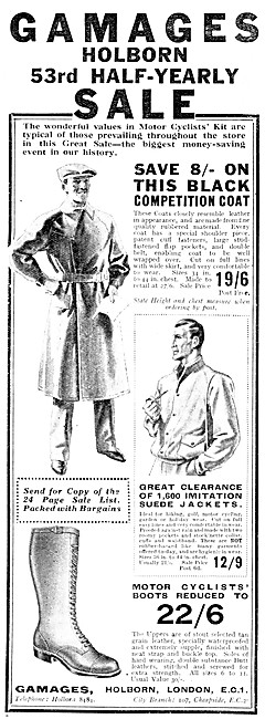 Gamages Motor Cycle Coats 1931 Styles                            