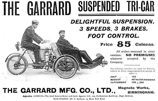 1904 Garrard Suspended Tri-Car Advert                            