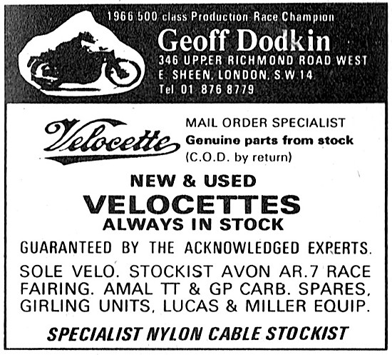 Geoff Dodkin Motorcycle Sales & Service - Dodkin Velocette       