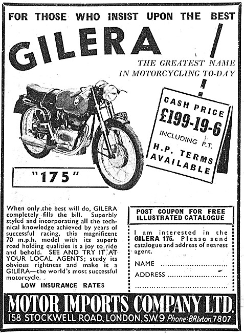 1957 Gilera 175 Motor Cycle                                      