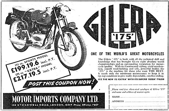 1958 Gilera 175 cc Sports Motor Cycle                            