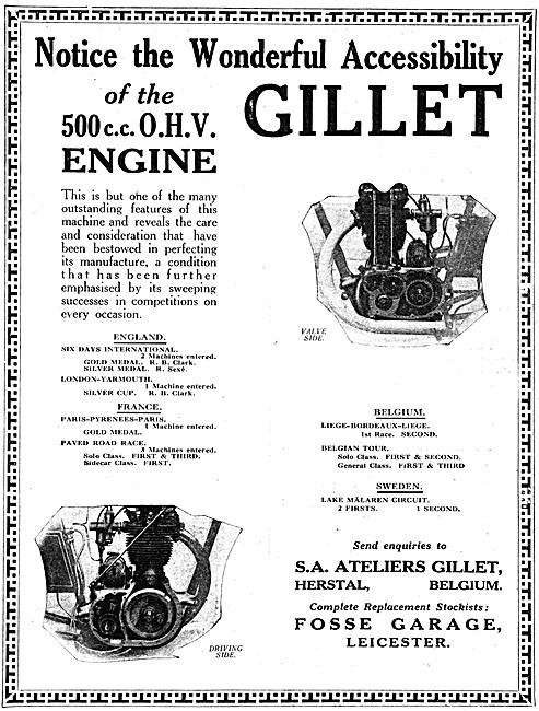 1927 Gillet 500 cc Motor Cycle Engine                            