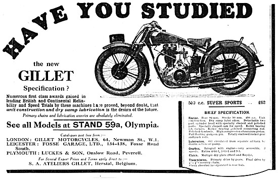 Gillet Supre Sports Motor Cycle                                  