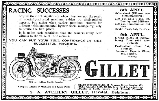 1928 Gillet 500cc Sports Motor Cycle                             