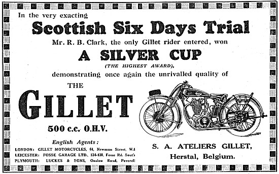 1928 Gillet 500cc OHV Motor Cycles                               