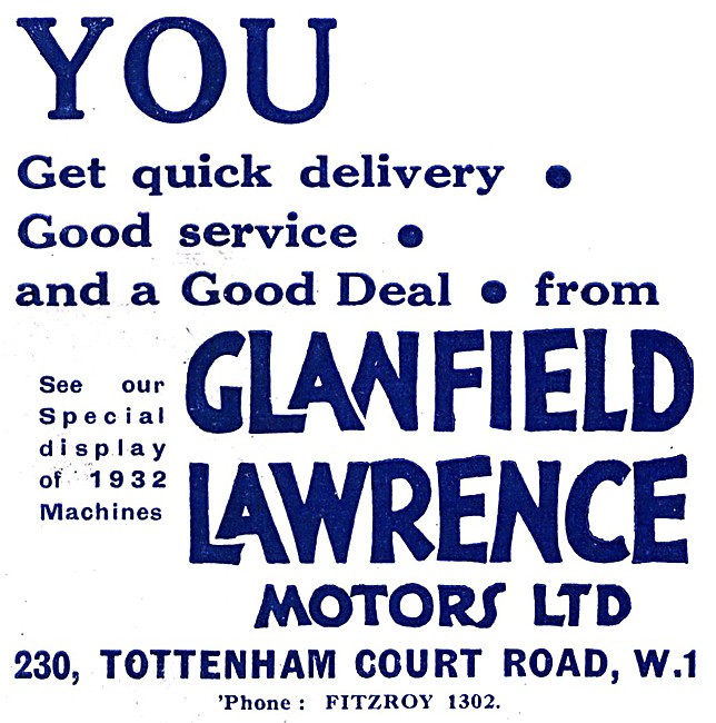 Glanfield Lawrence Motor Cycle Sales & Service 1931              