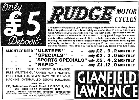 Glanfield Lawrence Rudge Motor Cycle Sales 1939                  