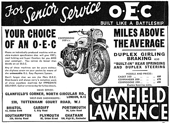 Glanfield Lawrence Motor Cycle Sales - Agents For OEC Motor Cycle