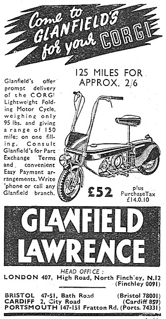 Glanfield Lawrence For Corgi Motor Cycles 1948 Advert            
