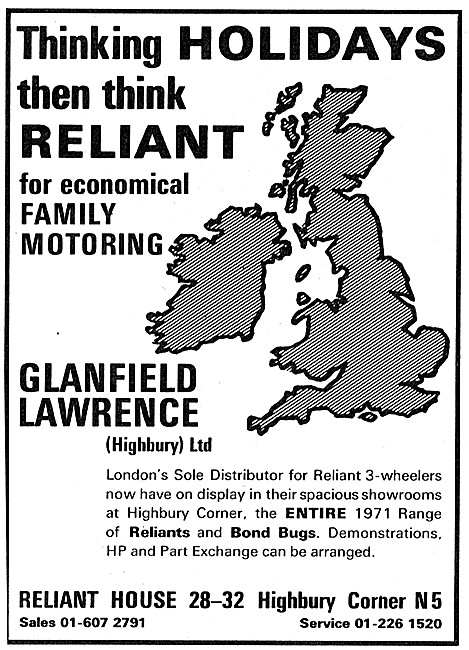 Glanfield Lawrence Motor Cycle, Moped  & Scooter. Reliant Sales  