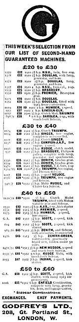 Godfreys Motor Cycle Sales & Service 1914 Advert                 