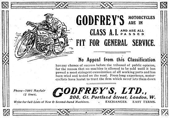 Godfreys Motor Cycle Sales & Service 1917 Advert                 