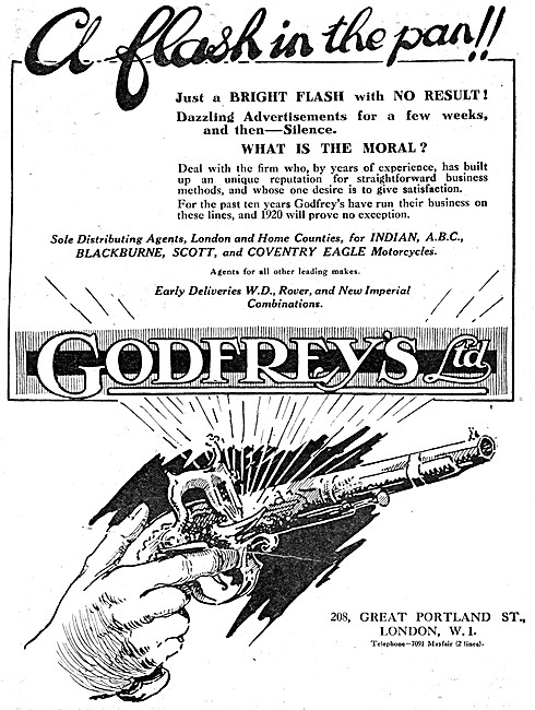 Godfreys Motor Cycle Sales & Service 1920 Advert                 