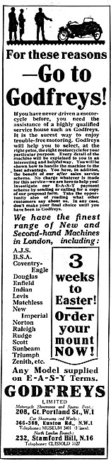 Godfreys Motor Cycle Sales & Service 1926 Advert                 