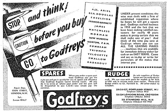 Godfreys Motor Cycle Sales 1950 Advert                           