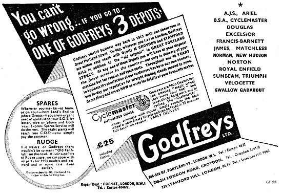 Godfreys Motor Cycle Sales & Service 1952 Advert                 
