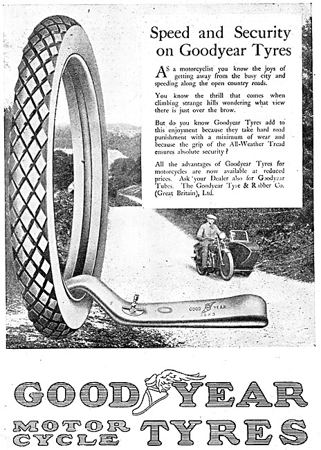 Goodyear Motor Cycle Tyres & Accessories 1921 Advert             