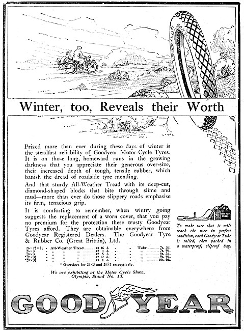 Goodyear Motorcycle Tyres 1922 Advert                            