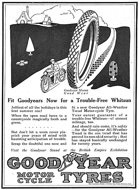 1924 Goodyear Motor Cycle Tyres Advert                           