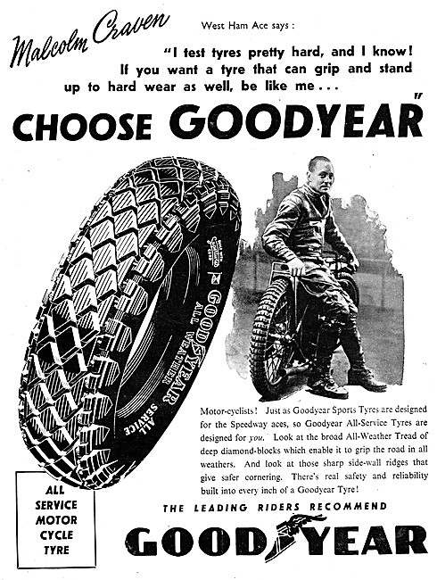Goodyear Motorcycle Tyres 1947 Advert                            
