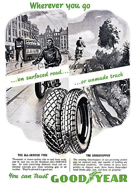 Goodyear Grasshopper Motor Cycle Tyres 1949 Advert               