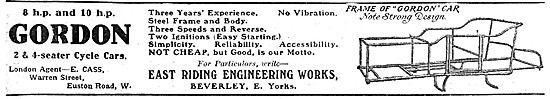 Gordon Cyclecars 1912 Advert                                     
