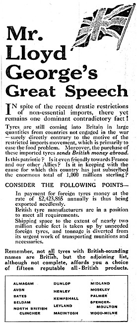 Buy Brtiish Tyres Urges Lloyd George 1917                        