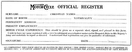 The Motor Cycle Registry Of Volunteer Despatch Riders            