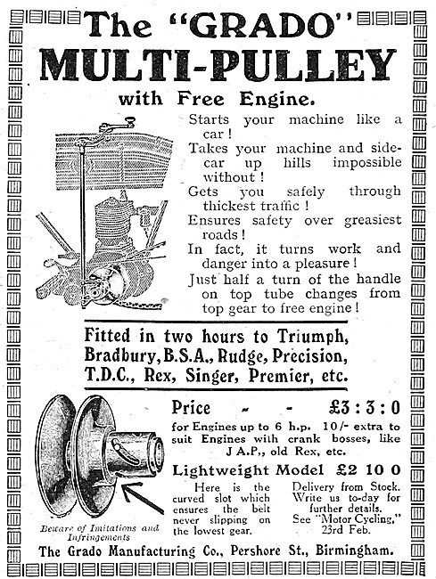 Grado Free Engine Multi-Pulley 1915 Advert - Grado Gears         