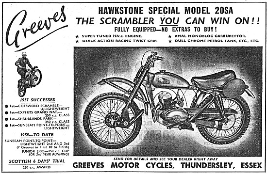 1958 Greeves Hawkstone Special Model 20 SA Scrambler             
