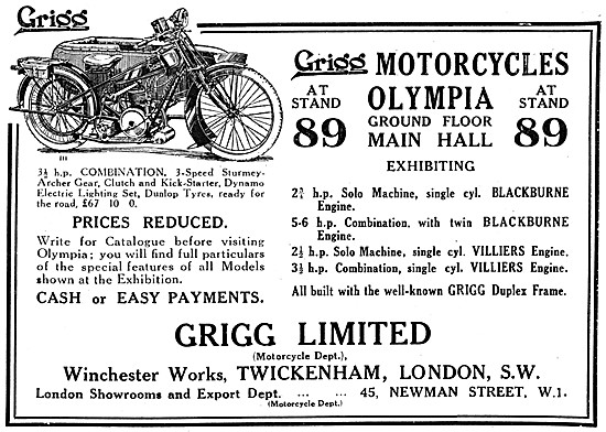 Grigg Motor Cycles - 1923 Grigg 3.5 hp Motor Cycle & Combination 