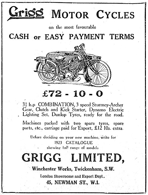 1923 Grigg 3.5 hp Motor Cycle & Combination                      