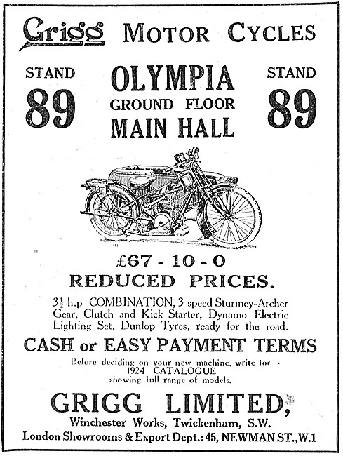 1923 Grigg 3.5 hp Motor Cycle Combination                        