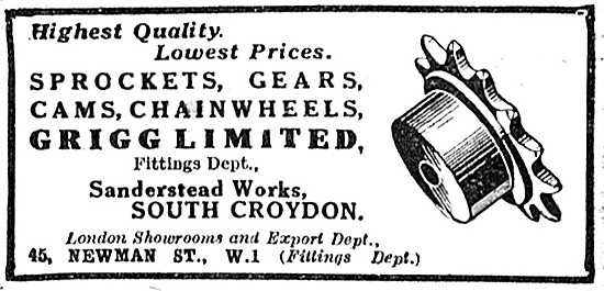 Grigg Motor Cycle Gears & Sprockets 1923 Advert                  