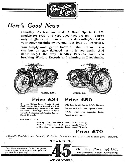 1926 Grindlay Peerless Motor Cycles - Grindlay Peerless Model O2 