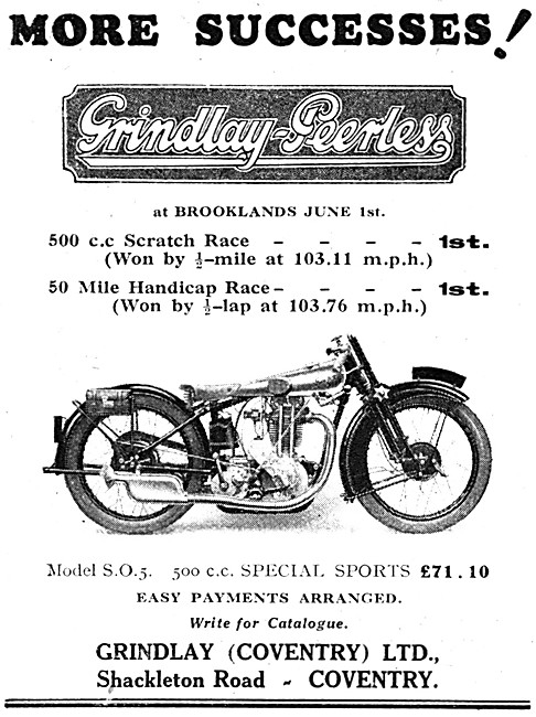 Grindlay-Peerless Model SO 5 500 cc Motor Cycle                  